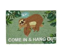 Relaxdays Coir Doormat for Indoors & Outdoors, Come in and Hang out with Sloth, Non-Slip, HxW: 60x40 cm, Green/Brown, Coco