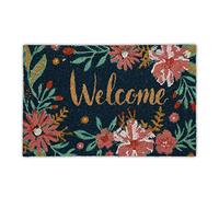 Relaxdays Coir Doormat, Floral Design, 40 x 60 cm, Non-Slip Welcome Mat, Weatherproof, Indoors & Outdoors, Multicoloured, Coco, 60 x 40 cm
