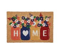 Relaxdays Coir Doormat, Floral Vases, Non-Slip Welcome Mat, 60 x 40 cm, Weatherproof, Indoor & Outdoor, Multicoloured, Coco