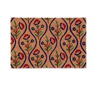 Relaxdays Coir Doormat, Flower Pattern, 60 x 40 cm, Non-Slip Welcome Mat, Weatherproof, Indoor & Outdoor, Multicoloured, Coco