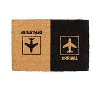 Relaxdays Coir Doormat for Indoors & Outdoors, Arrival Departure Airport Motif, Non-Slip, HxW: 60x40 cm, Natural/Black