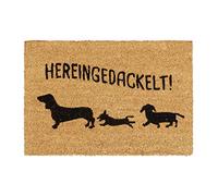 Relaxdays Coir Doormat Indoor & Outdoor, with Dachshunds and Hereingedackelt, Non-Slip, HxW: 60x40 cm, Natural/Black, Coco