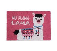 Relaxdays Coir Doormat, Llama Print, 'No Drama Lama', 40 x 60 cm, Non-Slip Welcome Mat, Indoors & Outdoors, Pink/White