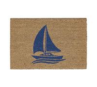 Relaxdays Coir Doormat with Sailing Design, Door Mat Exterior and Inside, Nautical Coconut Mat, W x D: 60 x 40 cm, Natural/Blue, 1 Piece