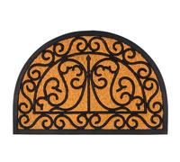 Relaxdays coir & rubber doormat, semi-circular, Baroque A, natural/black