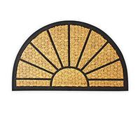 Relaxdays Coir Semi-Circular Doormat 75 x 45 cm w/ Anti-Slip PVC Rubber Underside Welcome Mat Sun Sunshine, Brown