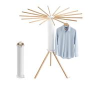 Relaxdays collapsible clothes airer, 16 drying rods, HxD 121 x 112 cm, balcony & camping, wooden rack, white/natural