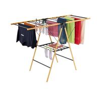 Relaxdays collapsible drying rack, 2 tiers, HWD: 100 x 148 x 56 cm, bamboo & metal, wing drying rack, natural/black