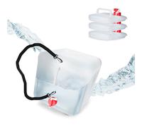Relaxdays Collapsible Water Container Set of 4, 20 Liters, with Tap, Carrying Strap, BPA-Free, Transparent and Red, 32x27x27 cm
