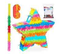 Relaxdays Colourful Star Piñata Set with Confetti