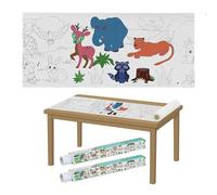 Relaxdays Colouring Paper Roll for Kids, Set of 2, 3 m, Self-Adhesive, Animals, Drawing Sheet, Table Cover, White