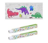 Relaxdays Colouring Paper Roll for Kids, Set of 2, 3 m, Self-Adhesive, Dinosaur, Drawing Sheet, Table Cover, White