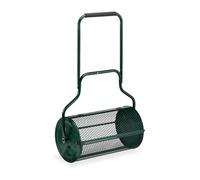 Relaxdays Compost Spreader for Lawns, Mesh Basket 65 L, Garden Peat Roller with Handle, HWD: 117x74x36 cm, Green, Foam, Steel
