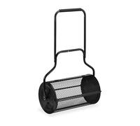 Relaxdays Compost Spreader for Lawns, Mesh Basket 65 L, Garden Peat Roller with Handle, HWD: 117x74x36 cm, Black, Steel, Foam