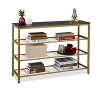 Relaxdays Console Table, 4 Shelves, Marble Optic, H x W x D: 70 x 101 x 30 cm, Metal & MDF, Gold/Black, Iron