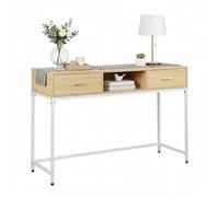 Relaxdays console table, HWD 80x120x40 cm, hallway table with 2 drawers, Scandinavian design, metal & MDF, white/natural