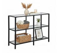 Relaxdays console table, HxWxD: 73 x 100 x 30 cm, metal, glass, narrow console for hallway, 3-shelf hallway table, black
