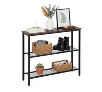 Relaxdays console table, HxWxD: 75 x 80 x 23 cm, metal, MDF, narrow hallway console, 3 shelf hall table, brown/black