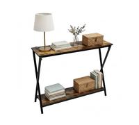 Relaxdays console table, HxWxD: 80 x 100 x 30 cm, metal, MDF, narrow hallway console, 2 shelves, brown/black
