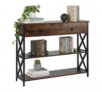 Relaxdays Console Table, Industrial, HWD: 80x100x30 cm, Metal, MDF, Slim Console with Drawer, Hallway, Brown/Black