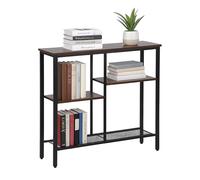 Relaxdays console table, industrial, HxWxD: 75 x 80 x 22 cm, metal, MDF, slim hallway console, 4 shelves, brown/black