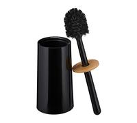Relaxdays, container, plastic and bamboo, free-standing, toilet brush with lid, black, 1 item