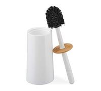 Relaxdays, container, plastic and bamboo, free-standing, toilet brush with lid, white, H x D: 39 x 12 cm