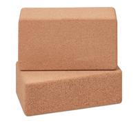 Relaxdays Yoga Block, Set of 2, Cork Bricks, for Pilates, Stretching, Balance, 12 x 22.5 x 7 cm, Non-Slip Cubes, Natural, 100%