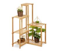 Relaxdays Plant Stand, 6 Shelves, Wheels, Flower Rack, Corner, H x W x D: 101 x 62 x 62 cm, Bamboo, Natural