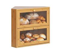 Relaxdays Corner Bread Bin, Bamboo, 2 Tiers, Viewing Window, Space-Saving, Natural, 35x40x27.5 cm