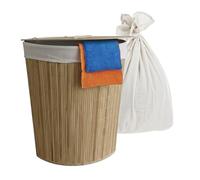 Relaxdays Corner Laundry Basket with Lid, Bamboo, 80 l, Foldable Laundry Hamper, HWD: 60 x 36 x 36 cm, Natural
