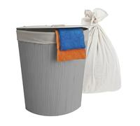 Relaxdays Corner Laundry Basket with Lid, Bamboo, 80L, Foldable Hamper, 60x36x36 cm, Grey