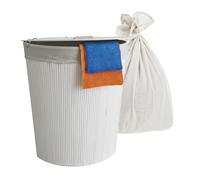Relaxdays Corner Laundry Hamper with Lid, Bamboo, 80L, Foldable, 60x36x36 cm, White