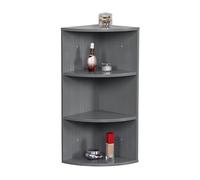 Relaxdays corner shelf, 3 shelves, bathroom shelf, wall or freestanding, space-saving, HWD: 62x35x25 cm, MDF, grey