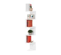 Relaxdays Corner Shelf, 5 Compartments, Hanging Bookshelf, Space-Saving Zigzag Design, MDF, 122 x 19.5 x 19.5 cm, White