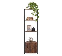 Relaxdays Corner Shelf, 5 shelves & cabinet, brown/black