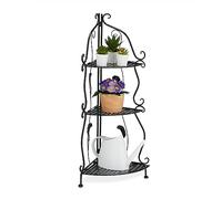 Relaxdays Corner Shelf Metal, 3 Levels, HWD: 82.5 x 30 x 30 cm, Plant Rack Free-Standing, Foldable, Vintage Look, Black, Steel