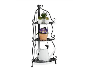 Relaxdays Corner Shelf Metal, 3 Levels, HWD: 82.5 x 30 x 30 cm, Plant Rack Free-Standing, Foldable, Vintage Look, Black, Steel