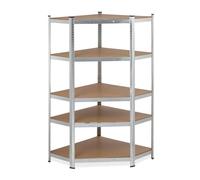 Relaxdays Corner Shelving Unit, Heavy Duty, Galvanised Steel, Max. Load 875 kg, 181 x 128 x 92 cm, 5 Shelves, Silver