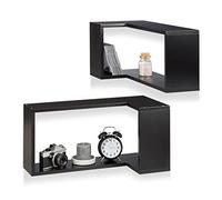 Relaxdays Corner Wall Shelf Set of 2, Floating, Decorative Modern Design, MDF Spice Rack, Black