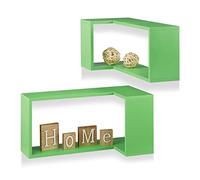 Relaxdays Corner Wall Shelf Set of 2, Floating, Decorative Modern Design, MDF Spice Rack, Green