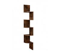 Relaxdays Corner Wall Shelf with 5 Shelves, Zigzag MDF Design, H125xW20xD20 cm, Brown