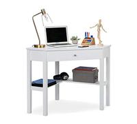 Relaxdays Corner Work Desk, Tier & Drawer, Compact, Home Office, Study, Country House Style, HxBxT: 76x107x72 cm White, Fibreboard, 76 x 107 x 72 cm