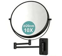 Relaxdays Cosmetic Mirror, Wall Mounted, 10x Magnification, 360° Rotatable, Diameter 20 cm, Metal, Make-Up Mirror, Black