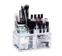 Relaxdays Cosmetic Organiser with 3 Drawers, Makeup Kit for Lipstick, Nail Polish, Acrylic Jewellery Stand, Transparent, 18.5 x 23.5 x 14 cm