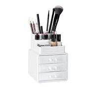 Relaxdays Cosmetic Organiser with 3 Drawers, Makeup Kit for Lipstick, Nail Polish, Acrylic Jewellery Stand, White