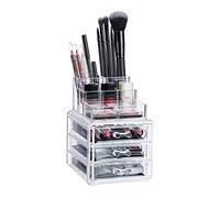 Relaxdays Cosmetic Organiser with 3 Drawers, Makeup Kit for Lipstick, Nail Polish, Acrylic Jewellery Stand, Transparent, H x W x D: app. 17 x 12 x 13.5 cm