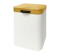 Relaxdays Cosmetic Wall Mounted 3 L Soft Close Inner Bucket Metal Square Bathroom Bin White/Natural, Plastic, bamboo, steel