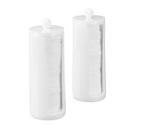 Relaxdays Cotton Pad Storage Tower Set of 2, Acrylic, Round, Lidded Bathroom Dispenser, 20x7 cm, White, 20 x 7 x 7 cm