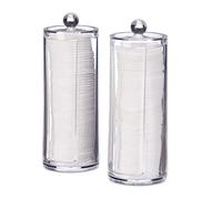 Relaxdays Cotton Pad Storage Tower Set of 2, Acrylic, Round, Lidded Bathroom Dispenser, 20x7 cm, Clear, 20 x 7 x 7cm